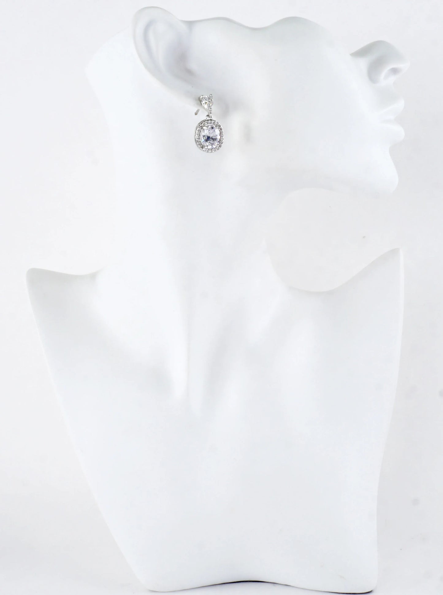 Oval Halo Cubic Zirconia Pave Dangle Drop Earrings