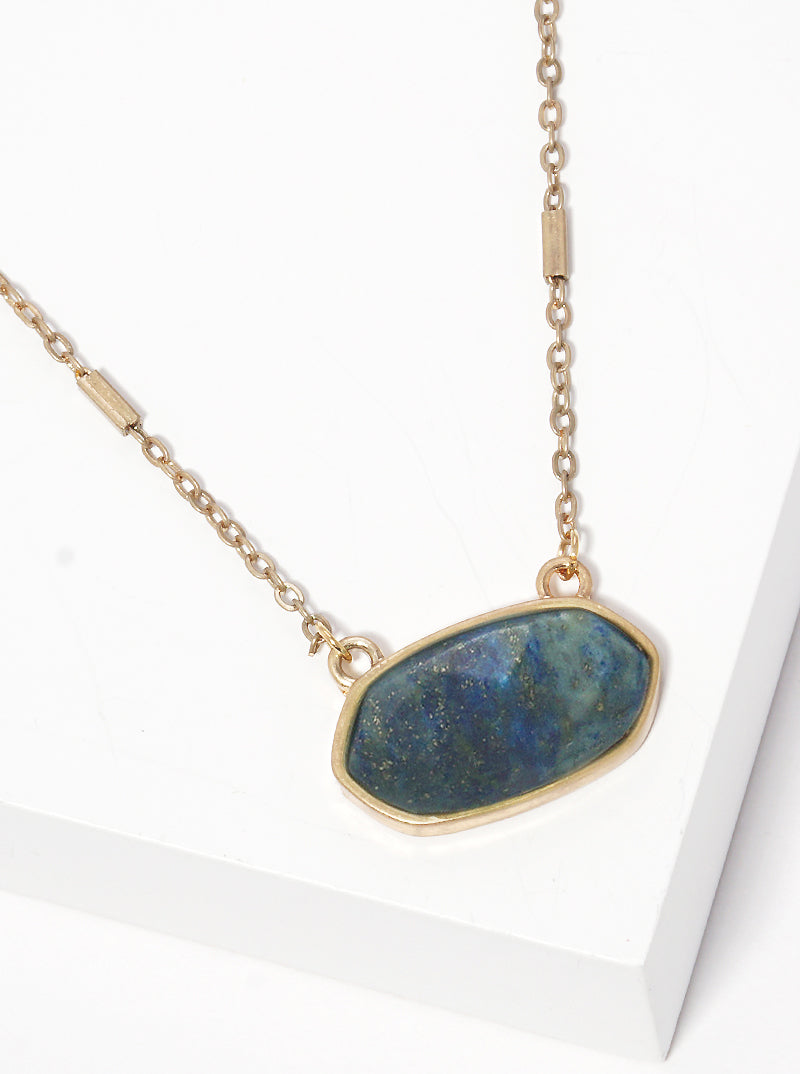 Oval Semi-precious Natural Stone Pendant Necklace