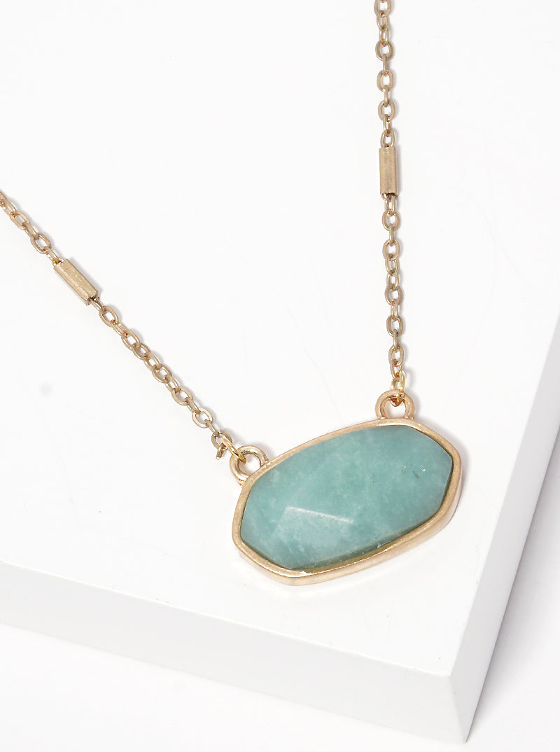 Oval Semi-precious Natural Stone Pendant Necklace