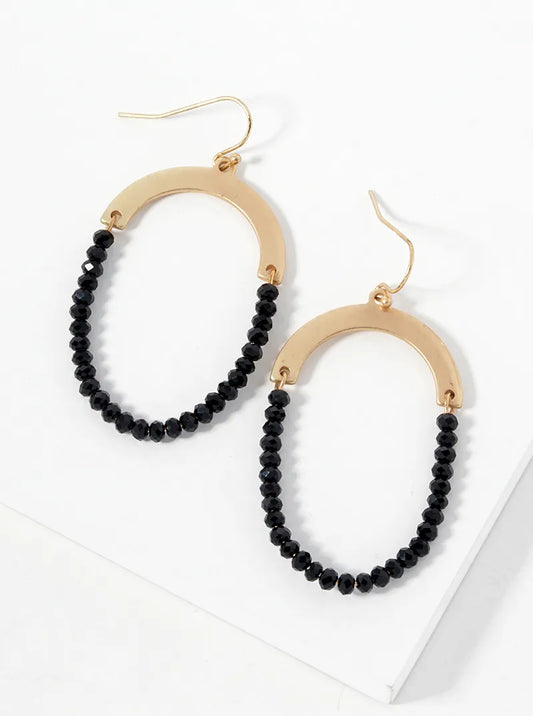 Oval Shape Half Glass Beaded Dangle Drop Earrings