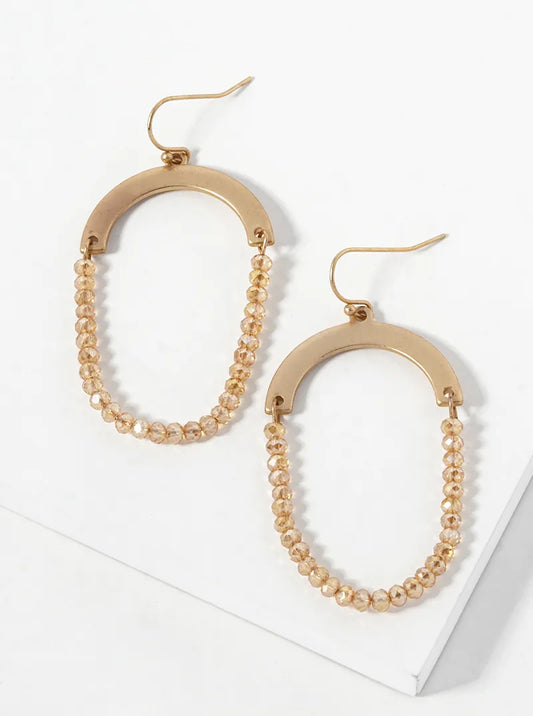 Oval Shape Half Glass Beaded Dangle Drop Earrings