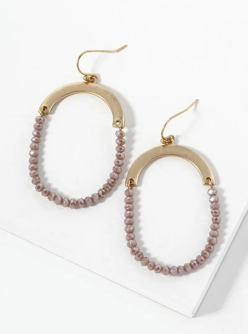 Oval Shape Half Glass Beaded Dangle Drop Earrings