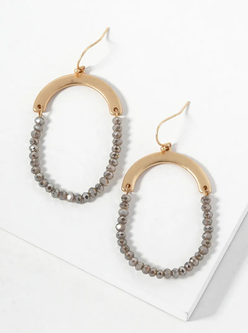 Oval Shape Half Glass Beaded Dangle Drop Earrings