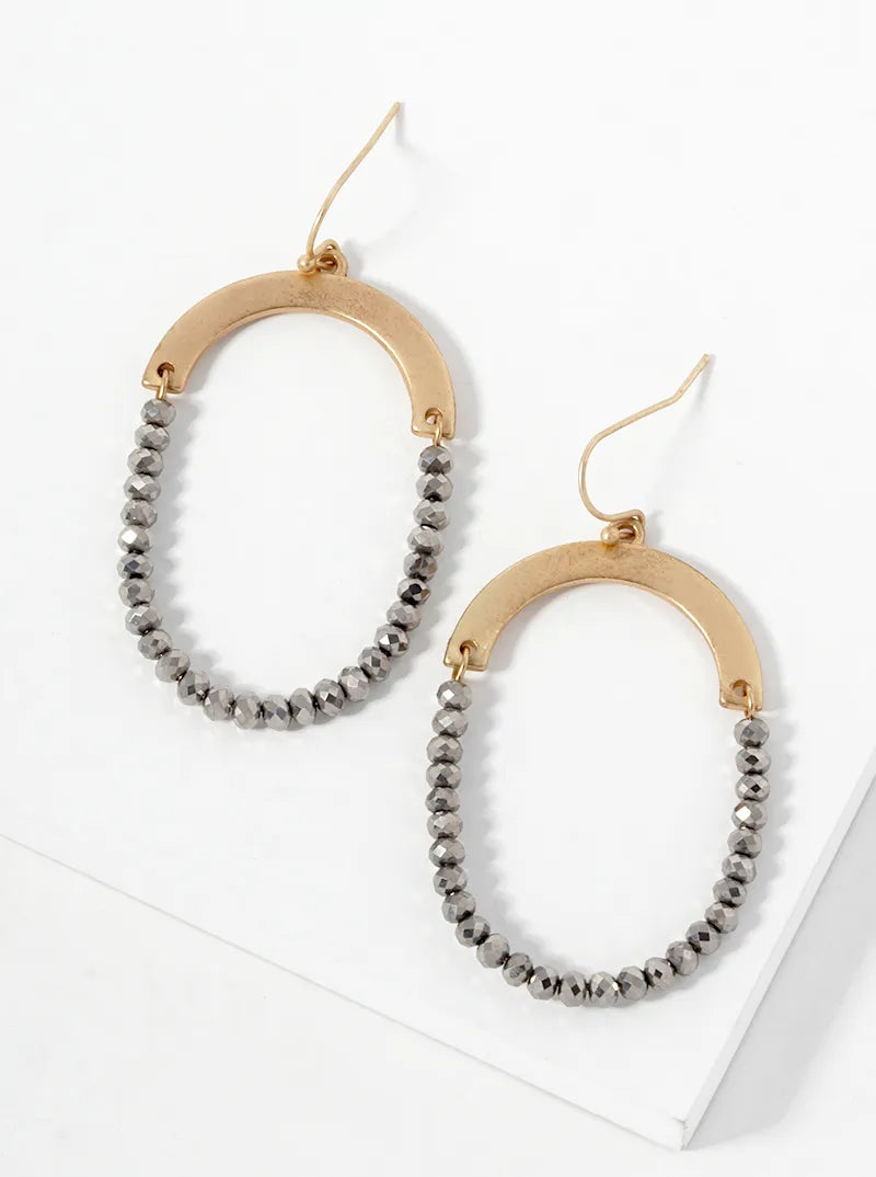Oval Shape Half Glass Beaded Dangle Drop Earrings