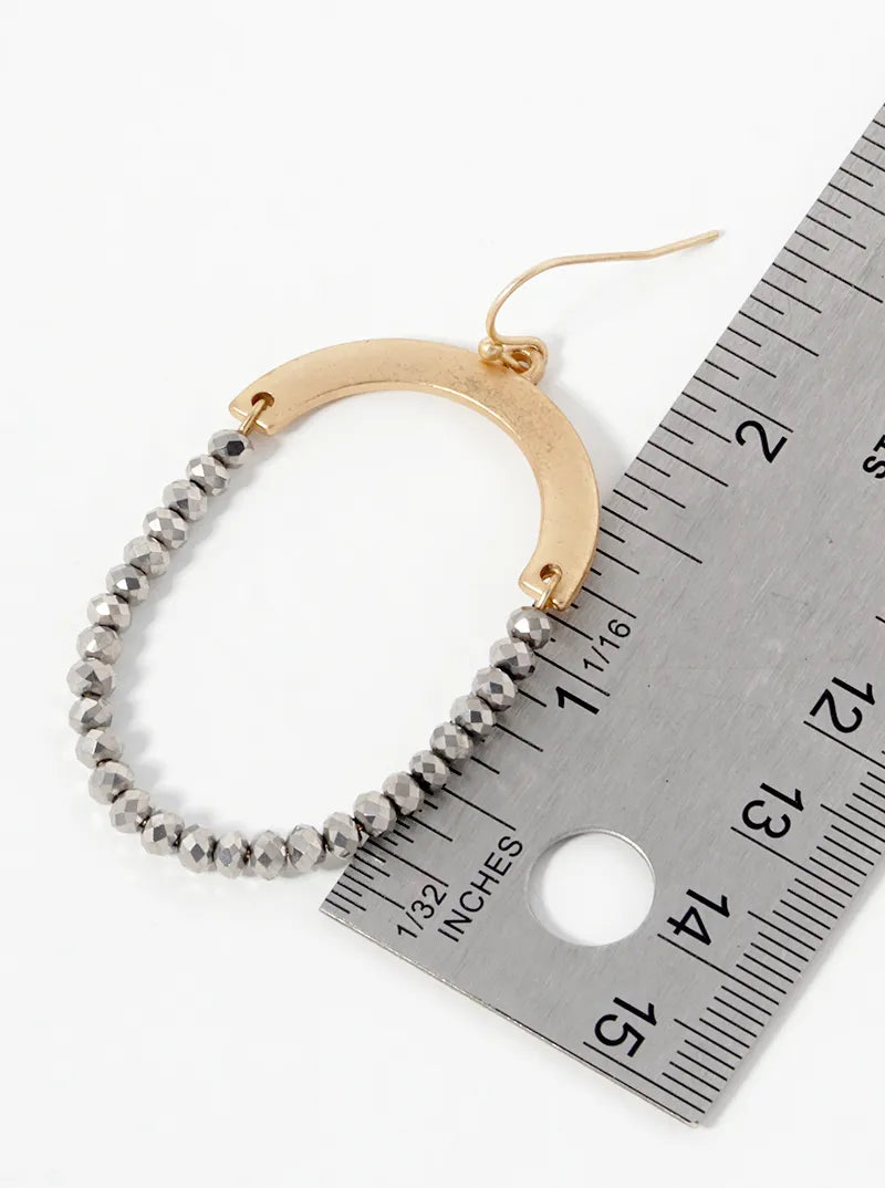 Oval Shape Half Glass Beaded Dangle Drop Earrings