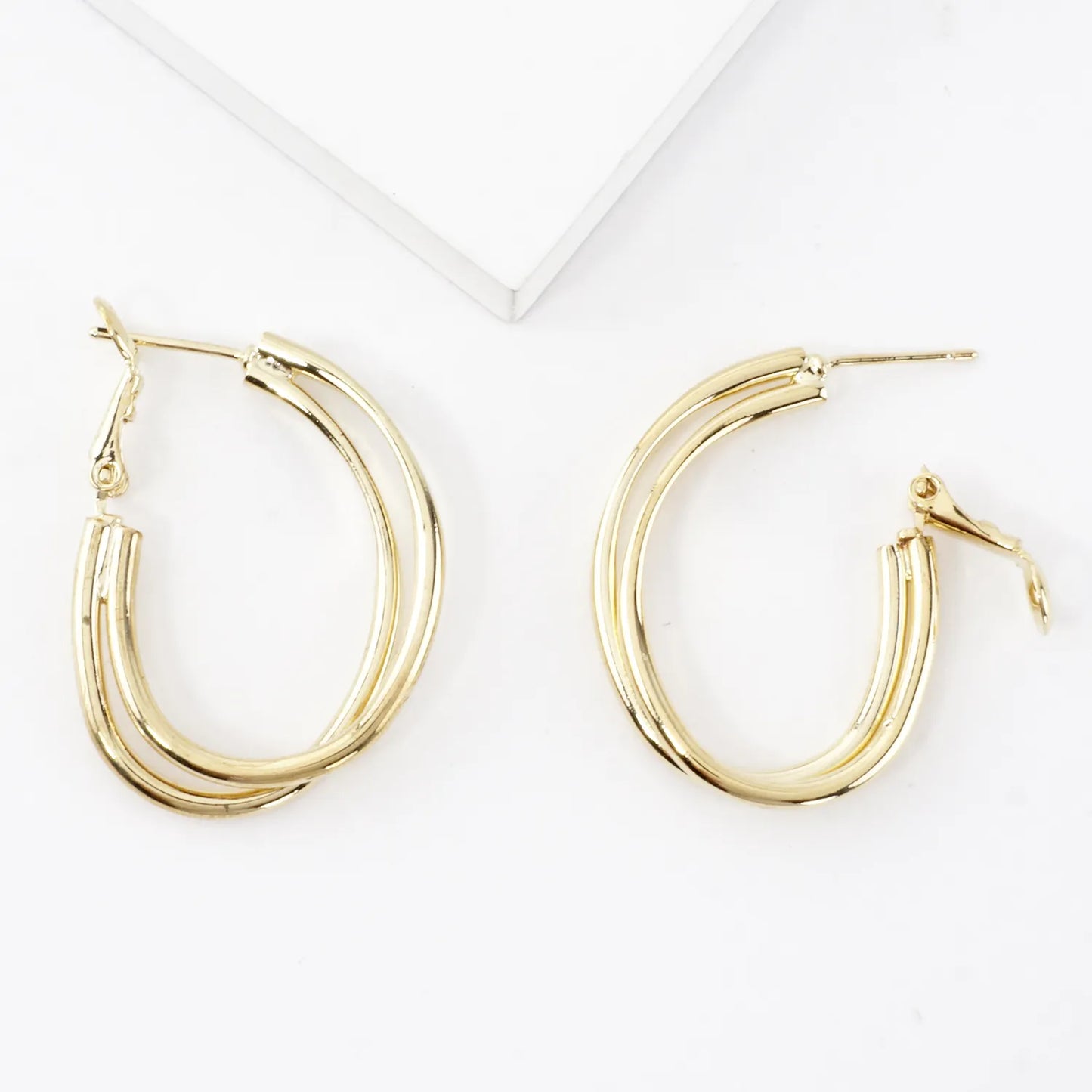 Oval Shaped Double Hoop Brass Earrings