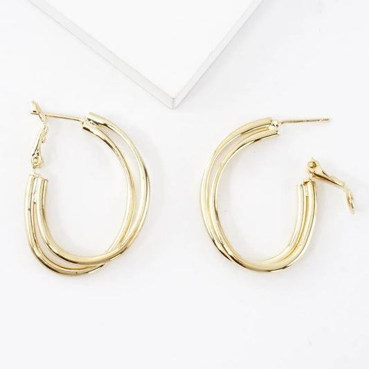 Oval Shaped Double Hoop Brass Earrings
