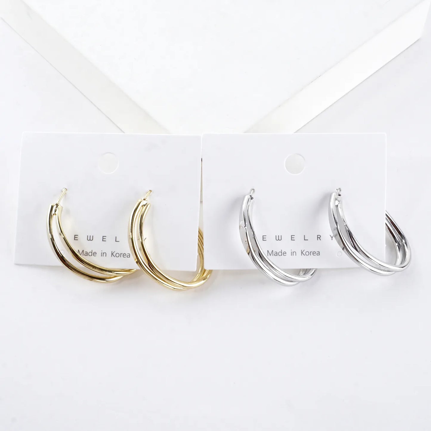 Oval Shaped Double Hoop Brass Earrings