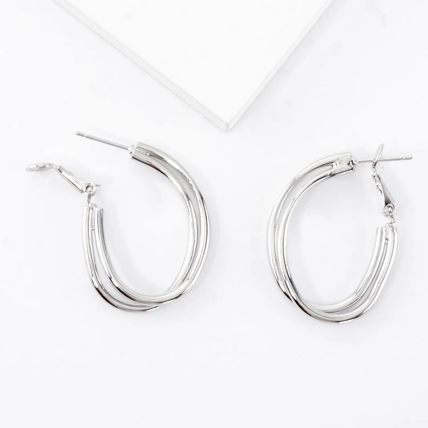 Oval Shaped Double Hoop Brass Earrings