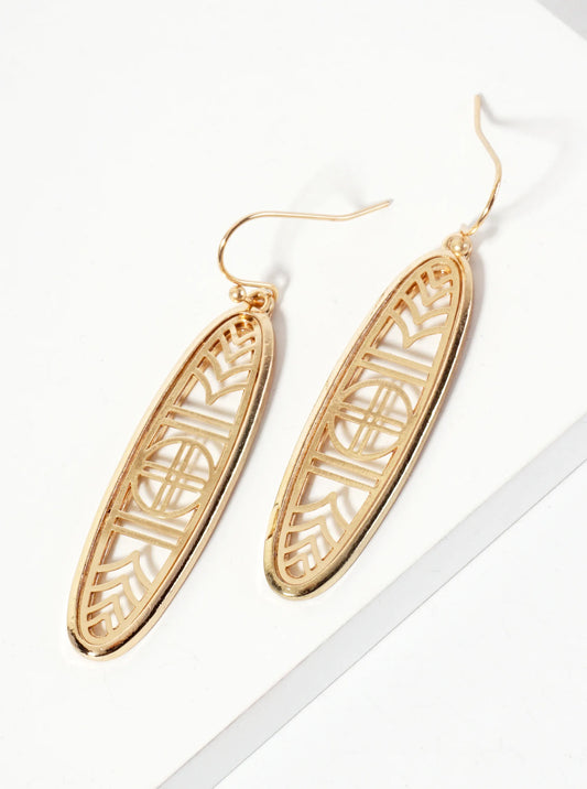 Oval-Shaped Metal Filigree Dangle Earrings