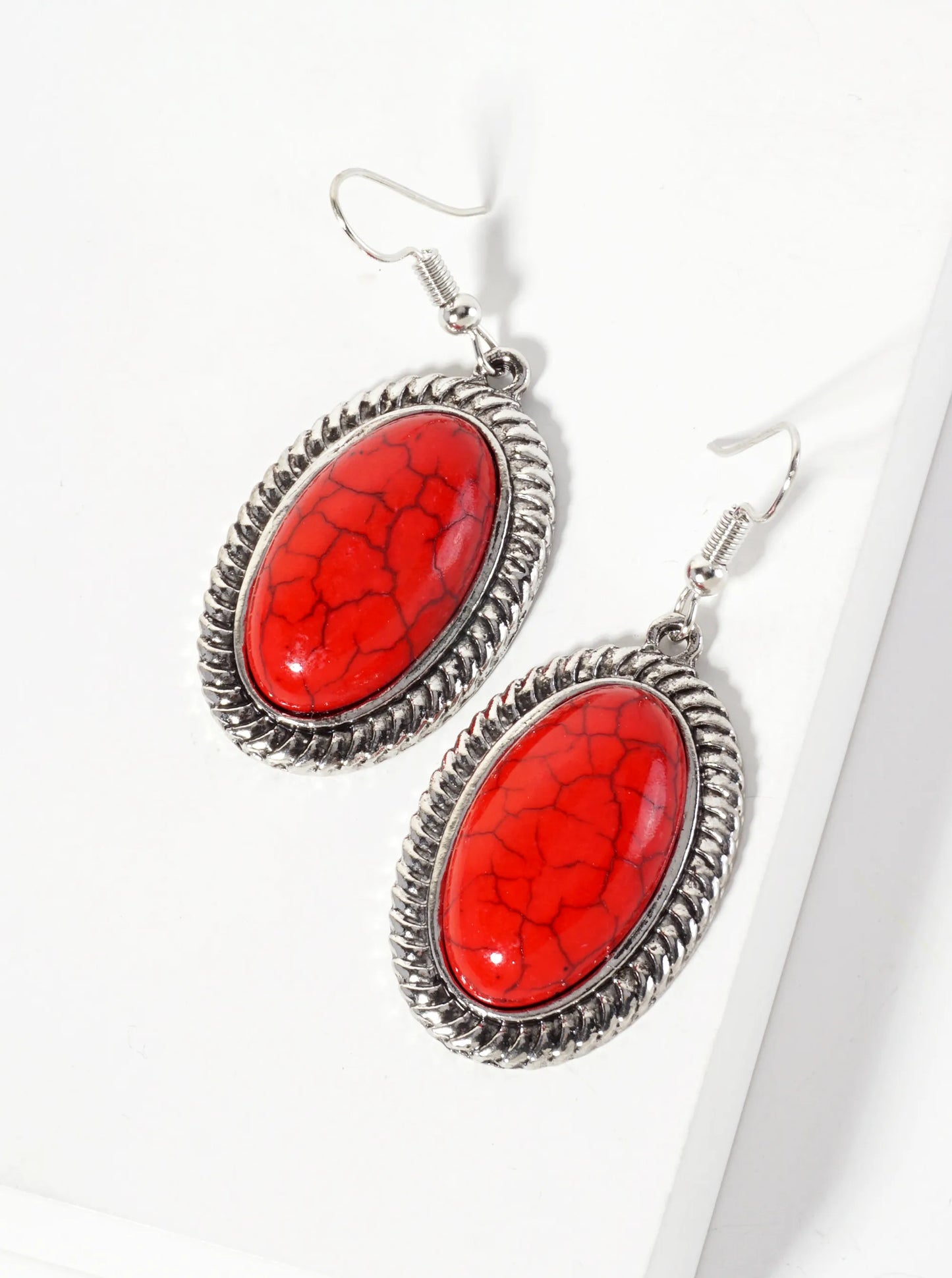 Oval-Shaped Semi-Precious Natural-Stone Western Dangle Earrings