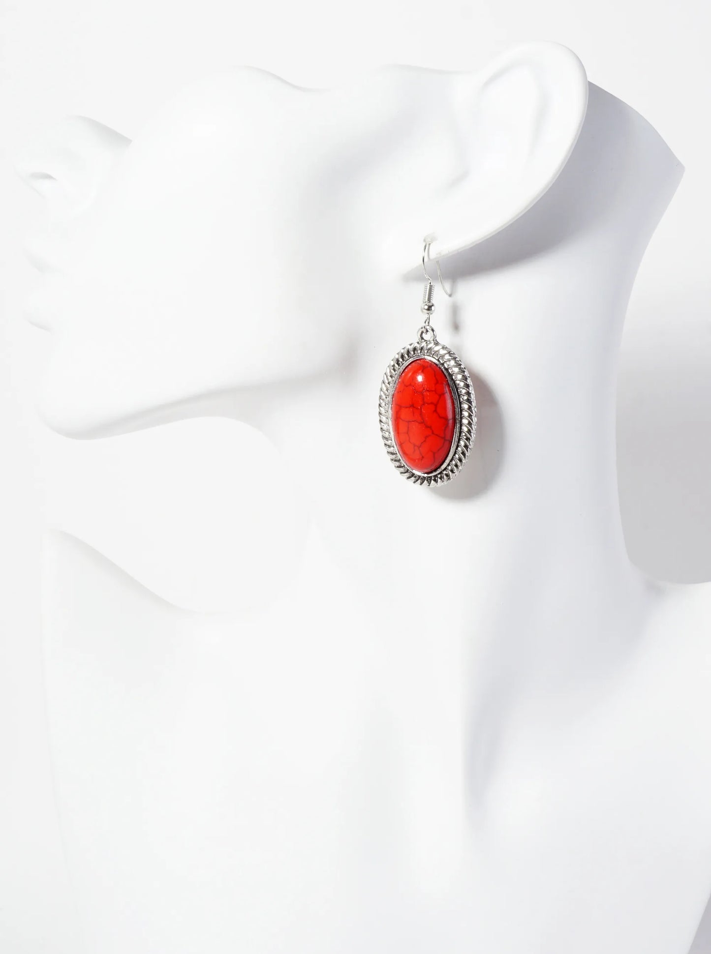 Oval-Shaped Semi-Precious Natural-Stone Western Dangle Earrings