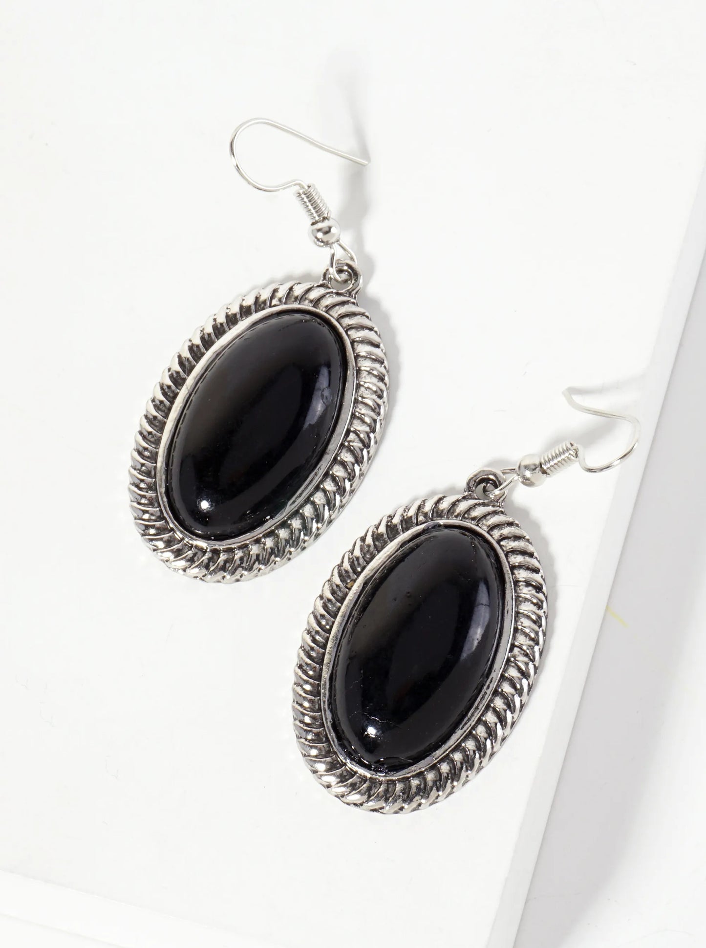 Oval-Shaped Semi-Precious Natural-Stone Western Dangle Earrings