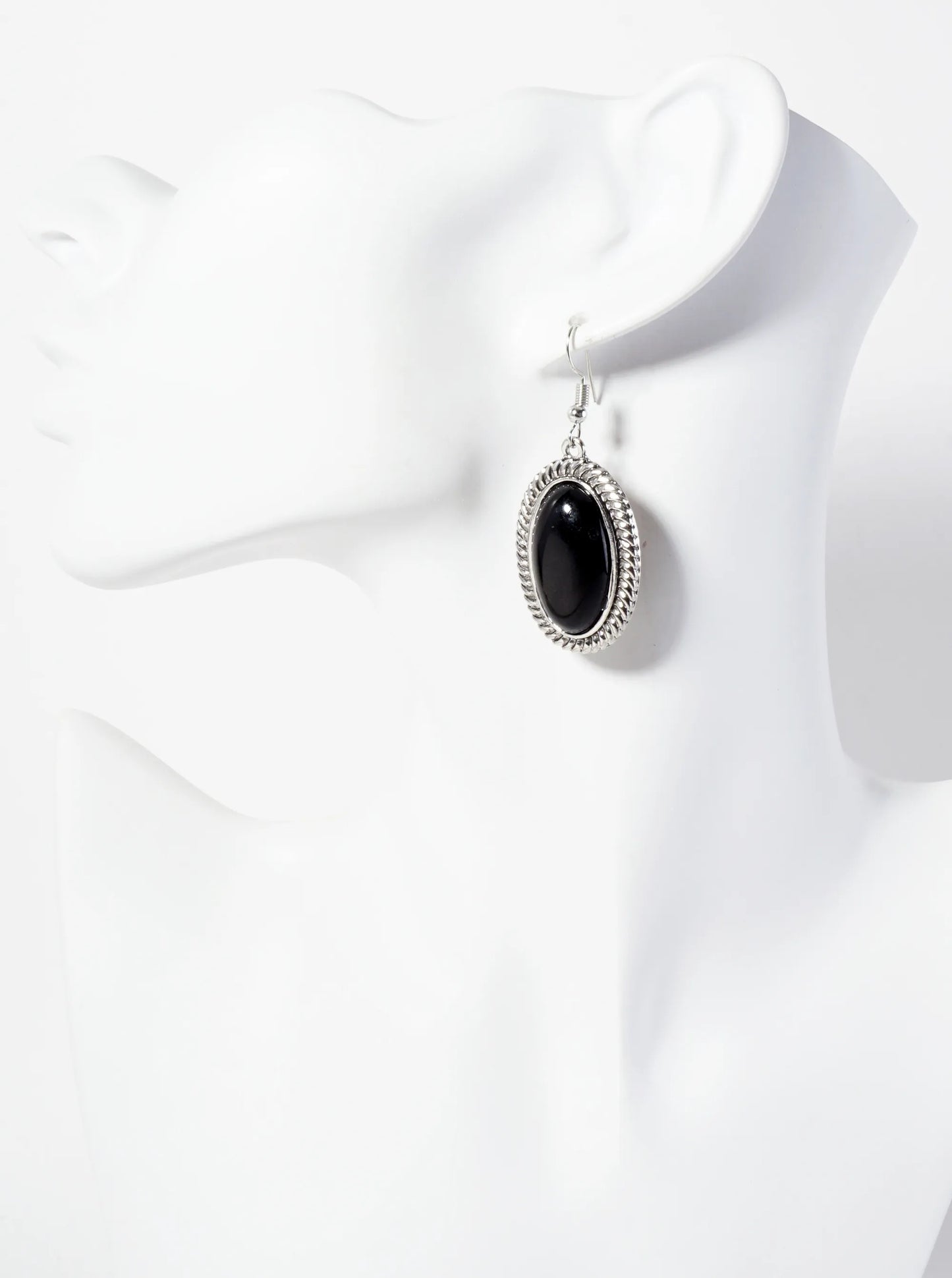 Oval-Shaped Semi-Precious Natural-Stone Western Dangle Earrings