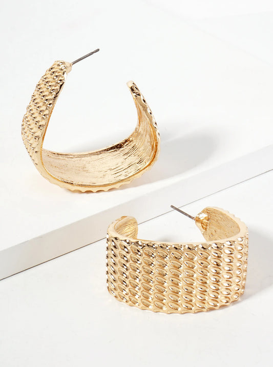 Oval-Texture 20mm Wide Triangle-Shaped 35mm Bold Hoop Earrings With-Titanium-Post
