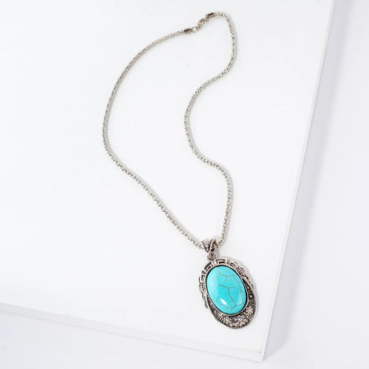 Oval Turquoise Pendant 19-Inch Necklace