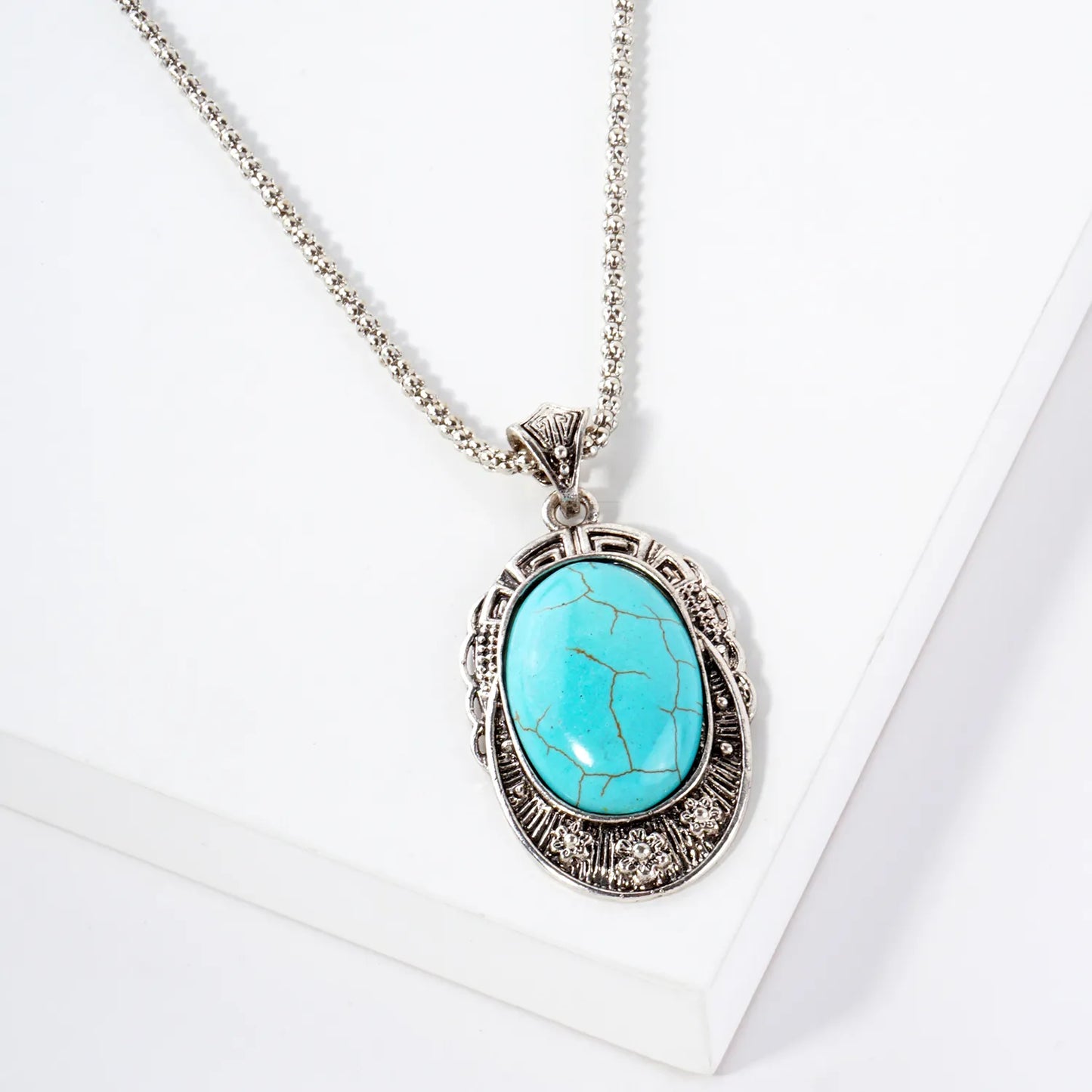 Oval Turquoise Pendant 19-Inch Necklace