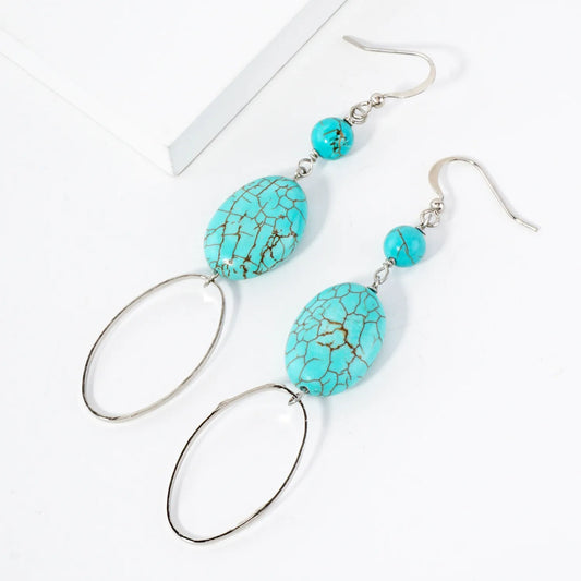 Oval Turquoise Semi-Precious Natural-Stone Drop Earrings