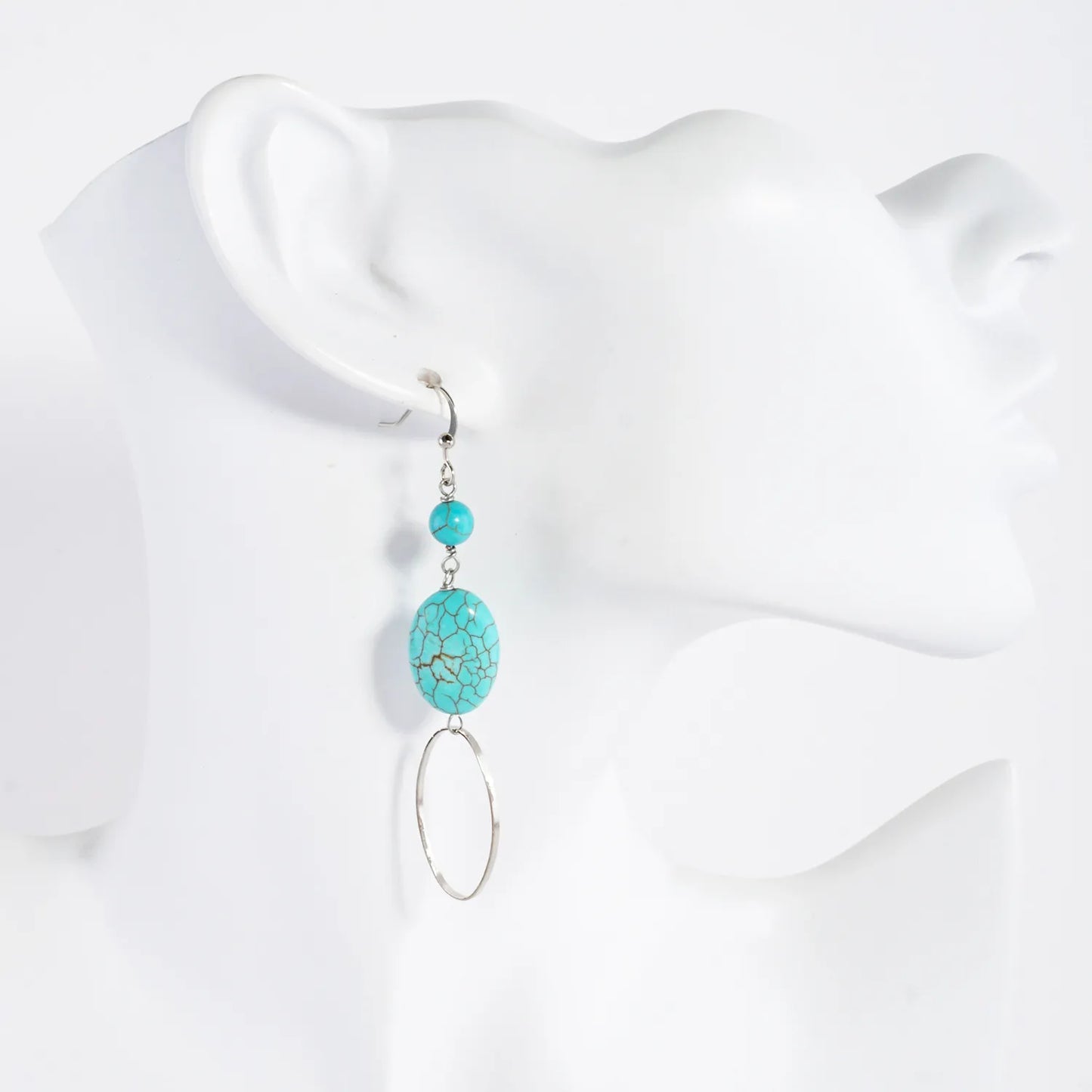 Oval Turquoise Semi-Precious Natural-Stone Drop Earrings