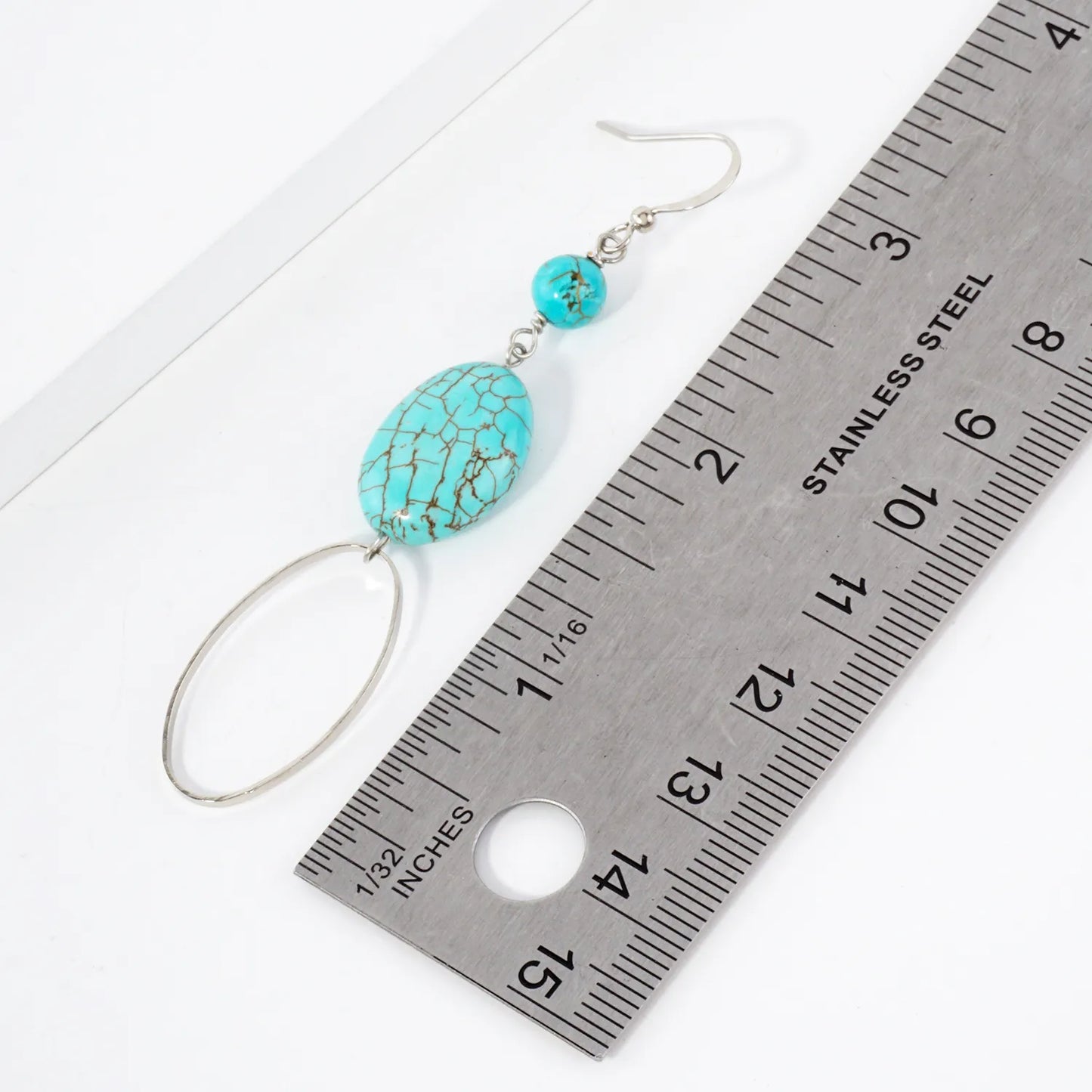Oval Turquoise Semi-Precious Natural-Stone Drop Earrings