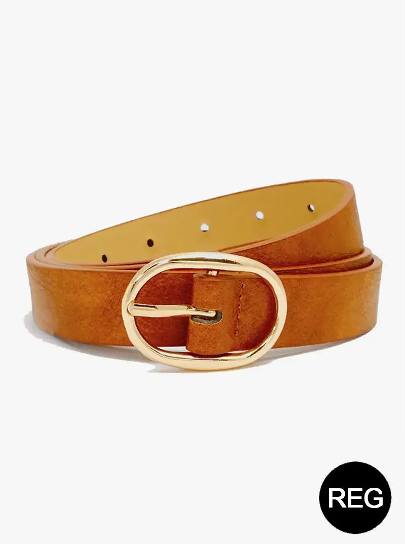 Oval Metal Buckle Leatherette Everyday Belt