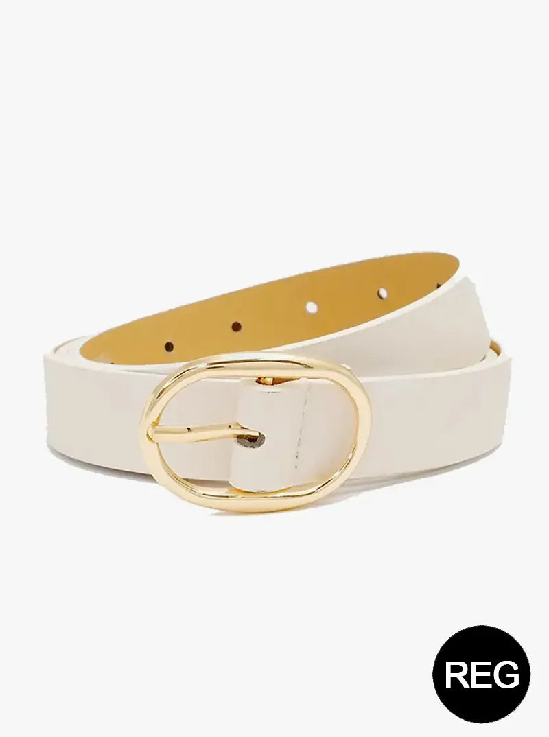 Oval Metal Buckle Leatherette Everyday Belt