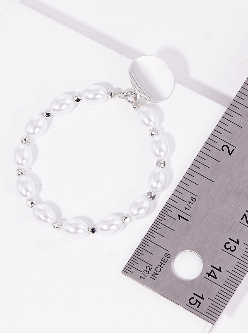 Oval Shaped Pearl Beaded Round Post Dangle Earrings