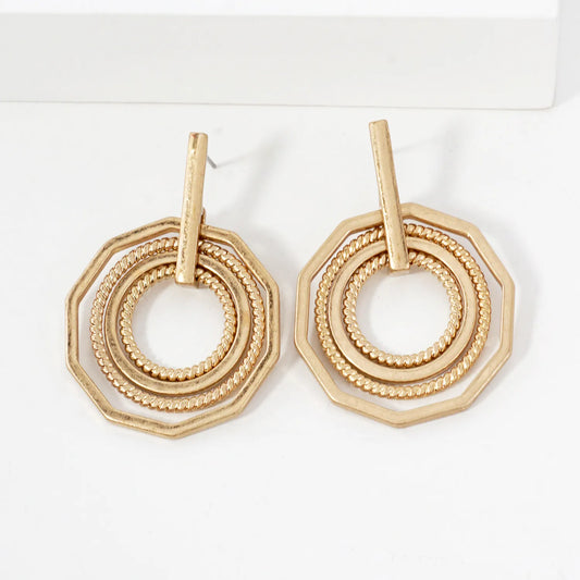 Overlapped Circles Decagon Drop Geometric Earrings