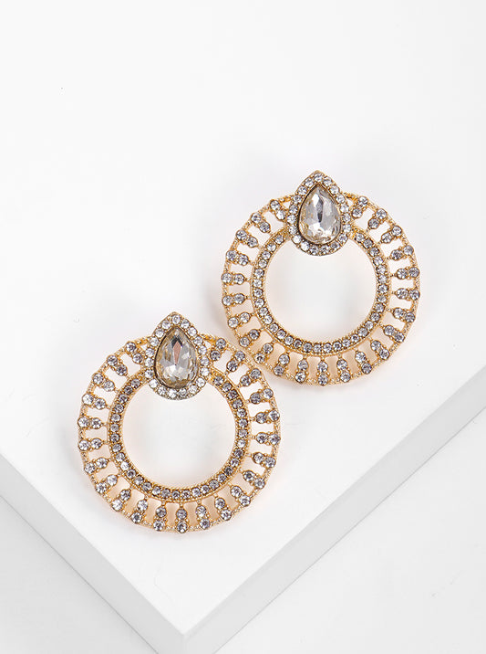 Overlapped Crystal Pave Teardrop And Circle Post Earrings