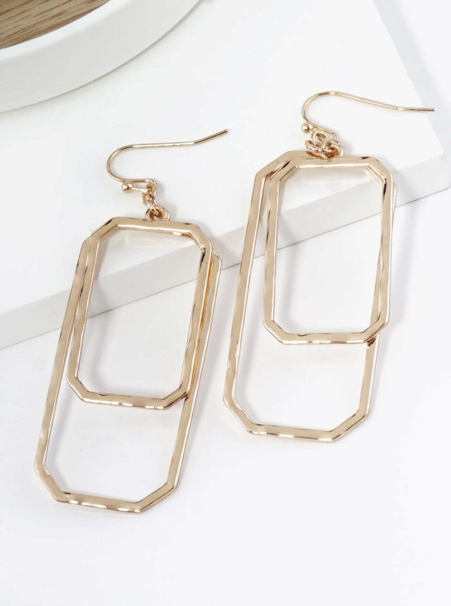 Overlapping Hammered Metal Long Octagon Dangle Drop Earrings