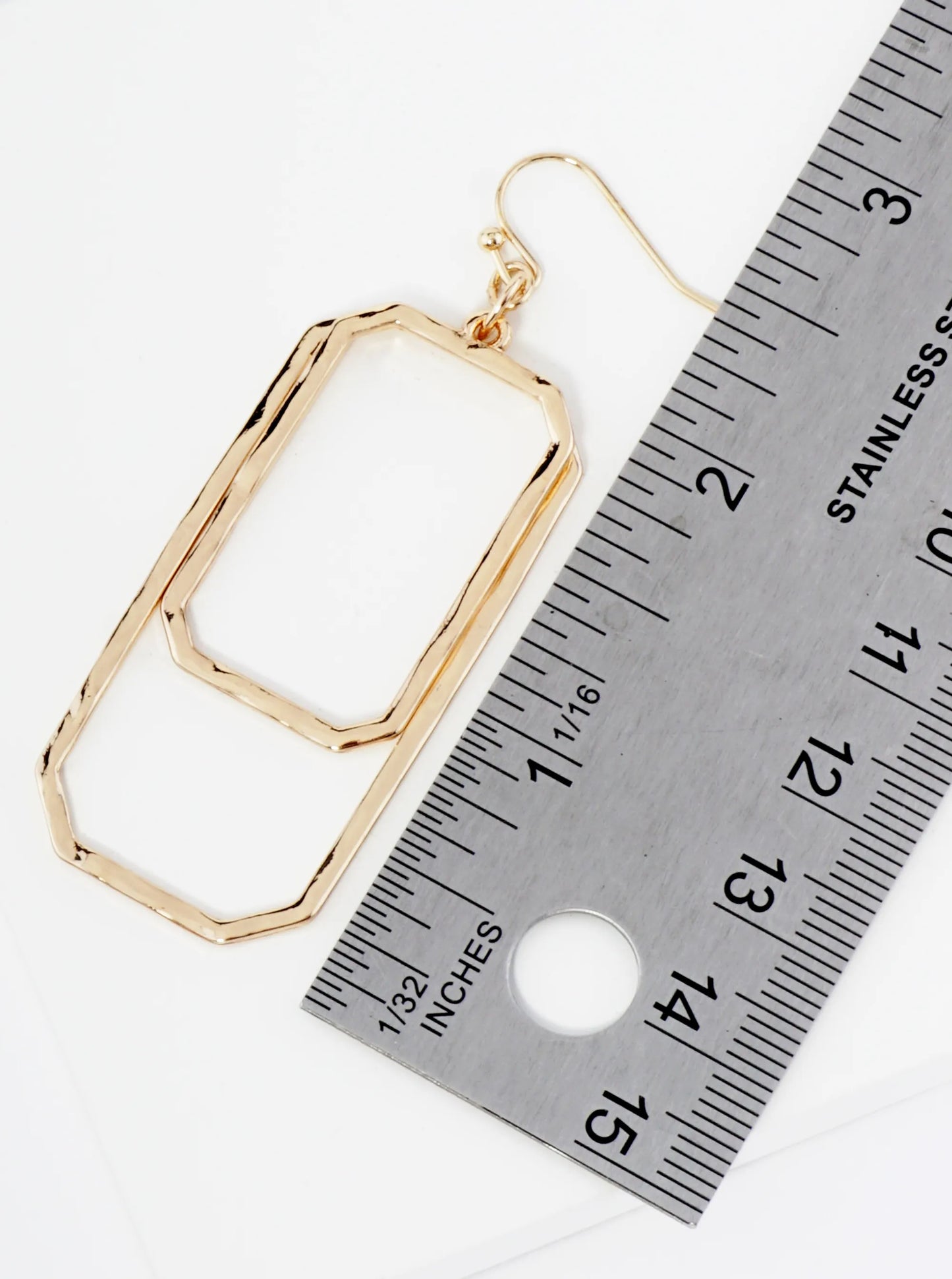 Overlapping Hammered Metal Long Octagon Dangle Drop Earrings