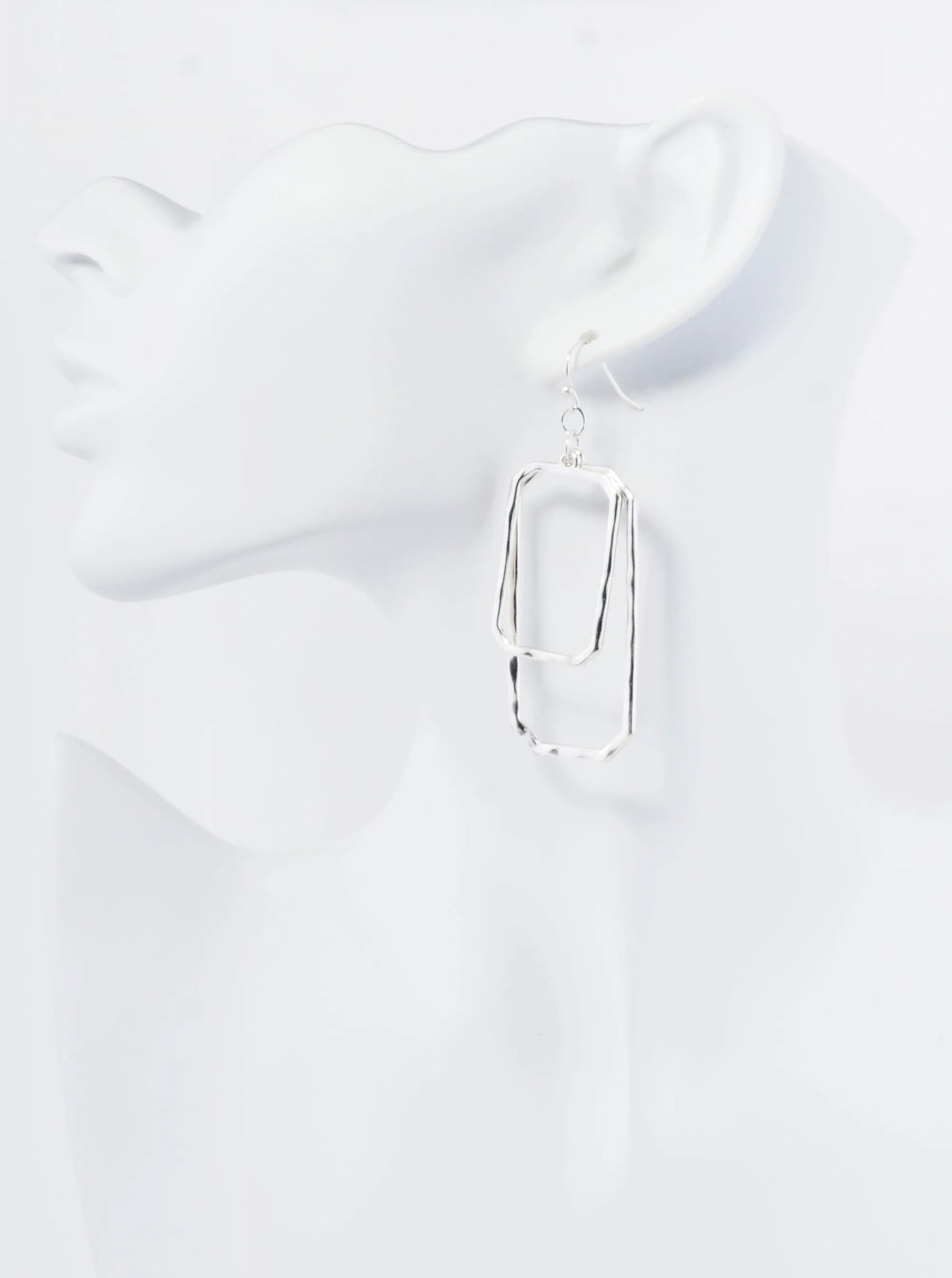 Overlapping Hammered Metal Long Octagon Dangle Drop Earrings
