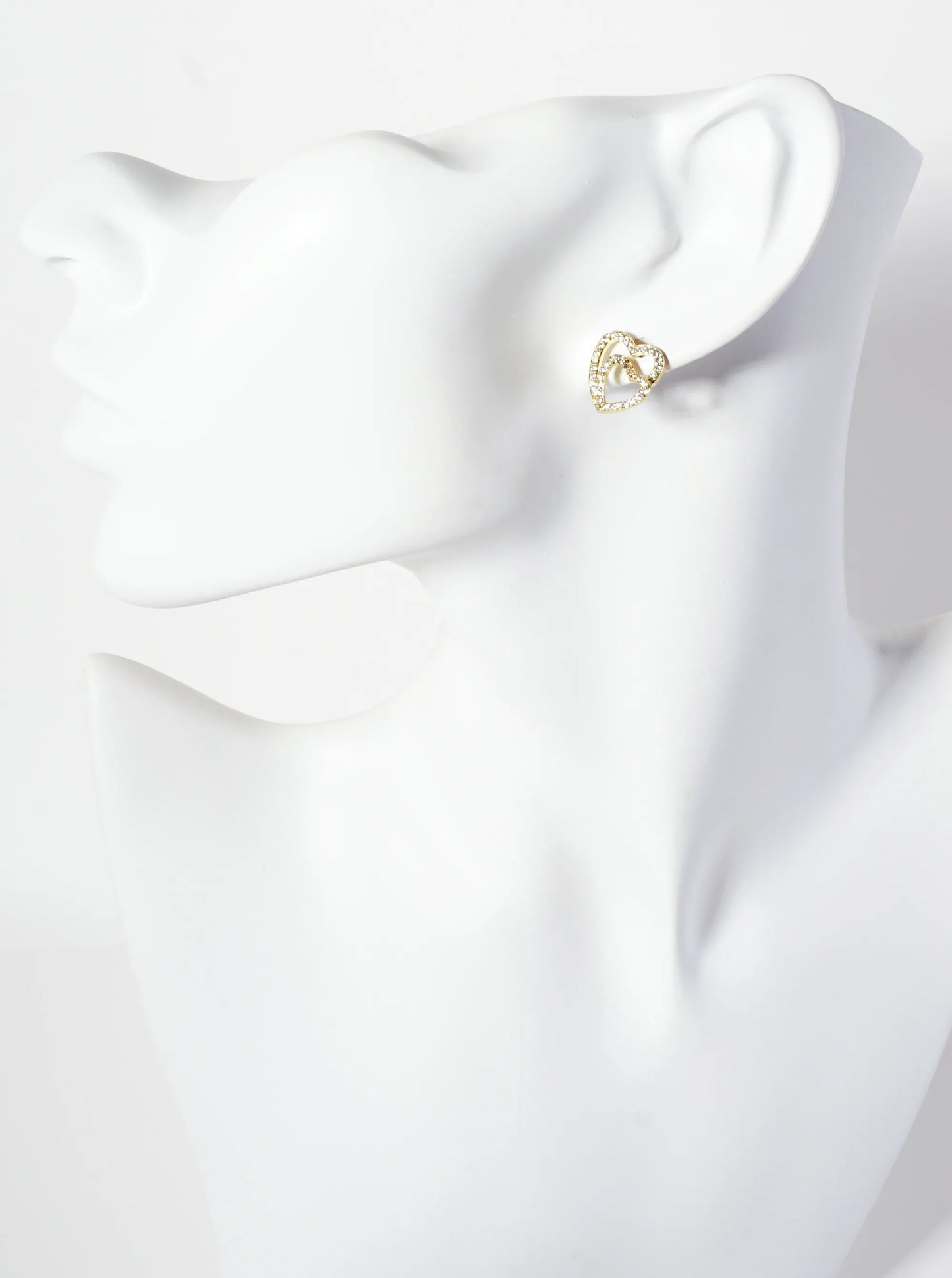 Overlapping Hearts Pave-Set Cubic-Zirconia 18K-Gold-Dipped Stud Earrings