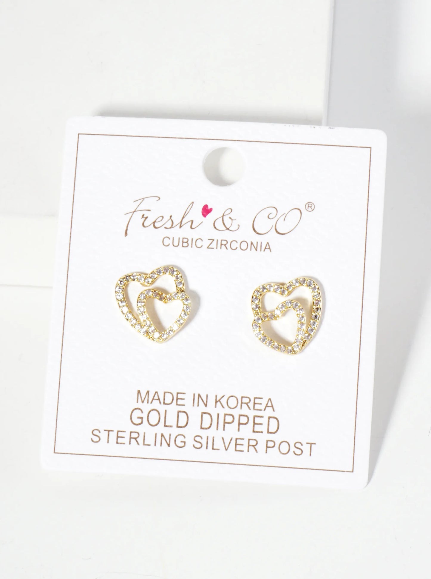 Overlapping Hearts Pave-Set Cubic-Zirconia 18K-Gold-Dipped Stud Earrings