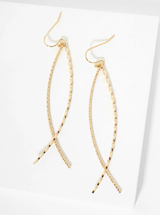Overlapping Two Textured Curved Bar Dangle Drop Earrings