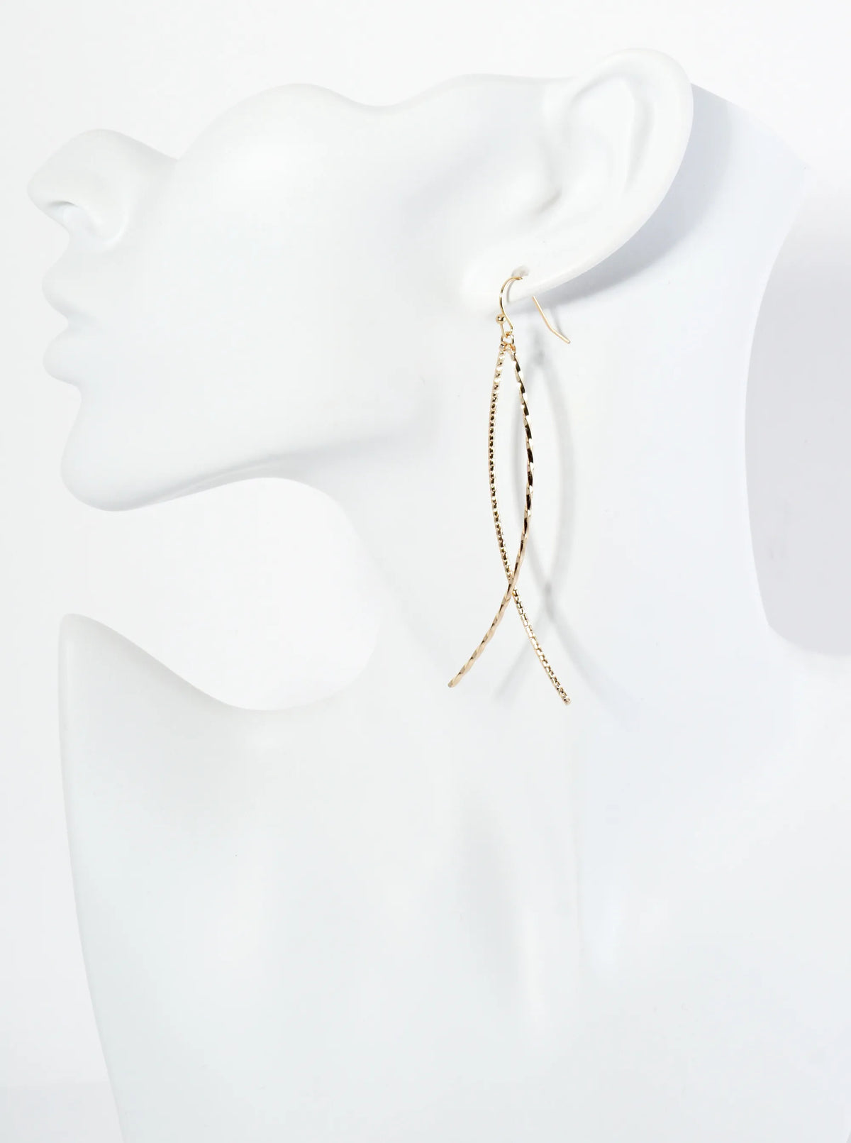 Overlapping Two Textured Curved Bar Dangle Drop Earrings