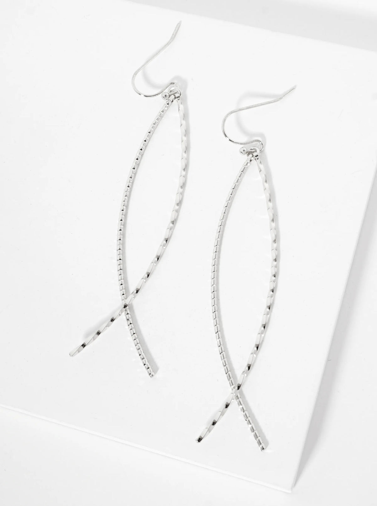 Overlapping Two Textured Curved Bar Dangle Drop Earrings