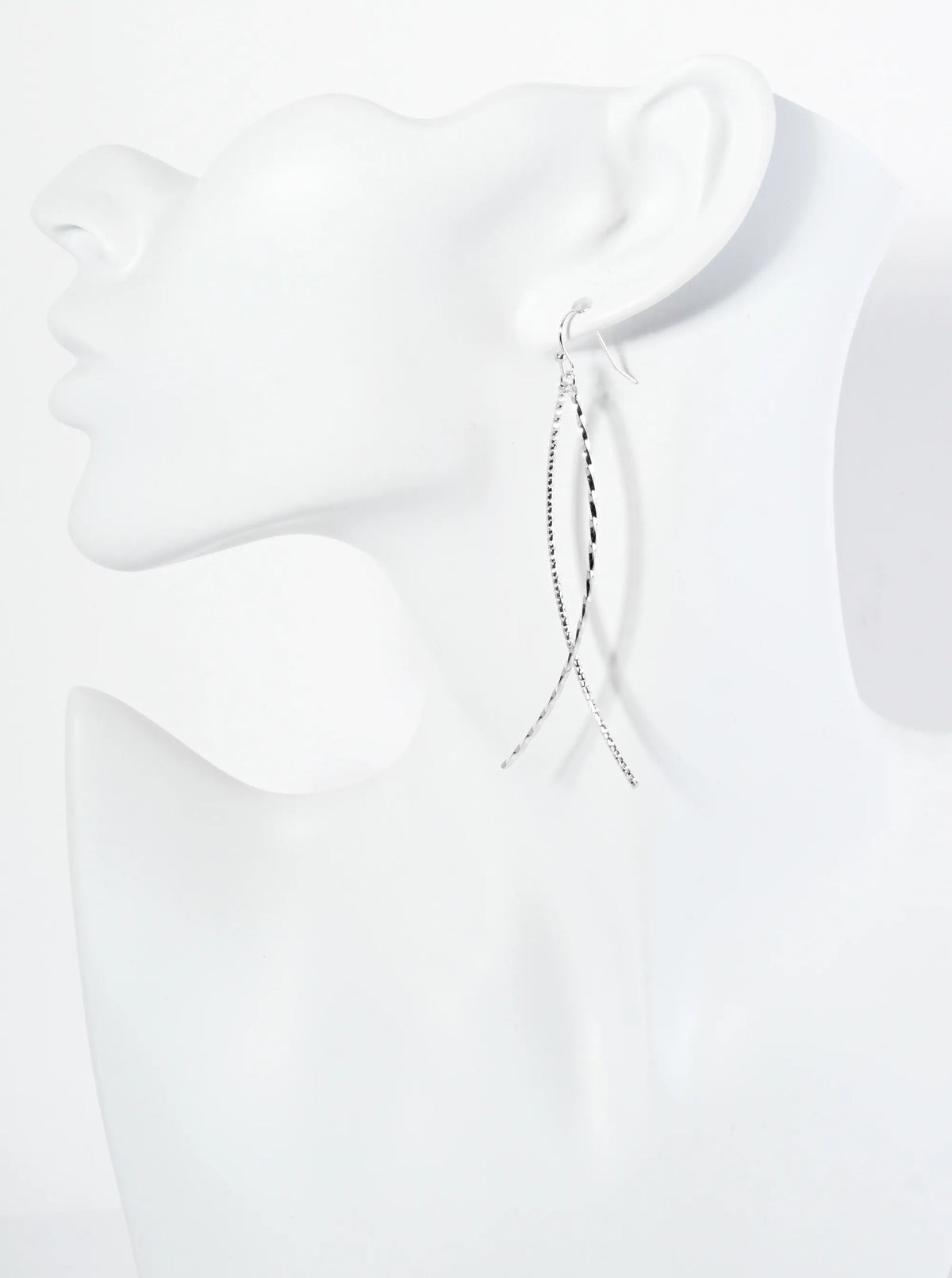 Overlapping Two Textured Curved Bar Dangle Drop Earrings