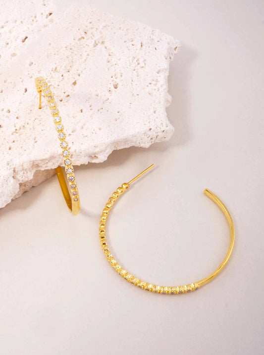 18K Gold-Dipped 40mm Hoop Earrings With CZ