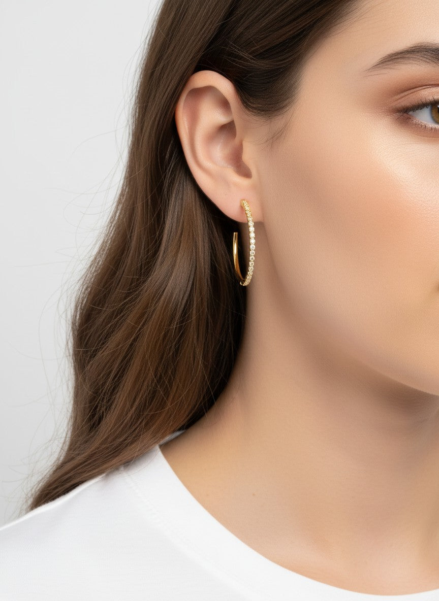 18K Gold-Dipped 40mm Hoop Earrings With CZ