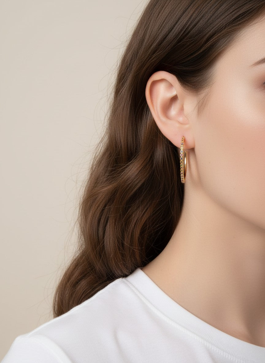 18K Gold-Dipped 40mm Hoop Earrings With CZ