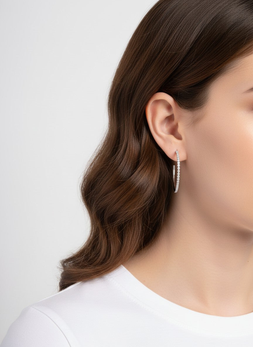 18K Gold-Dipped 40mm Hoop Earrings With CZ