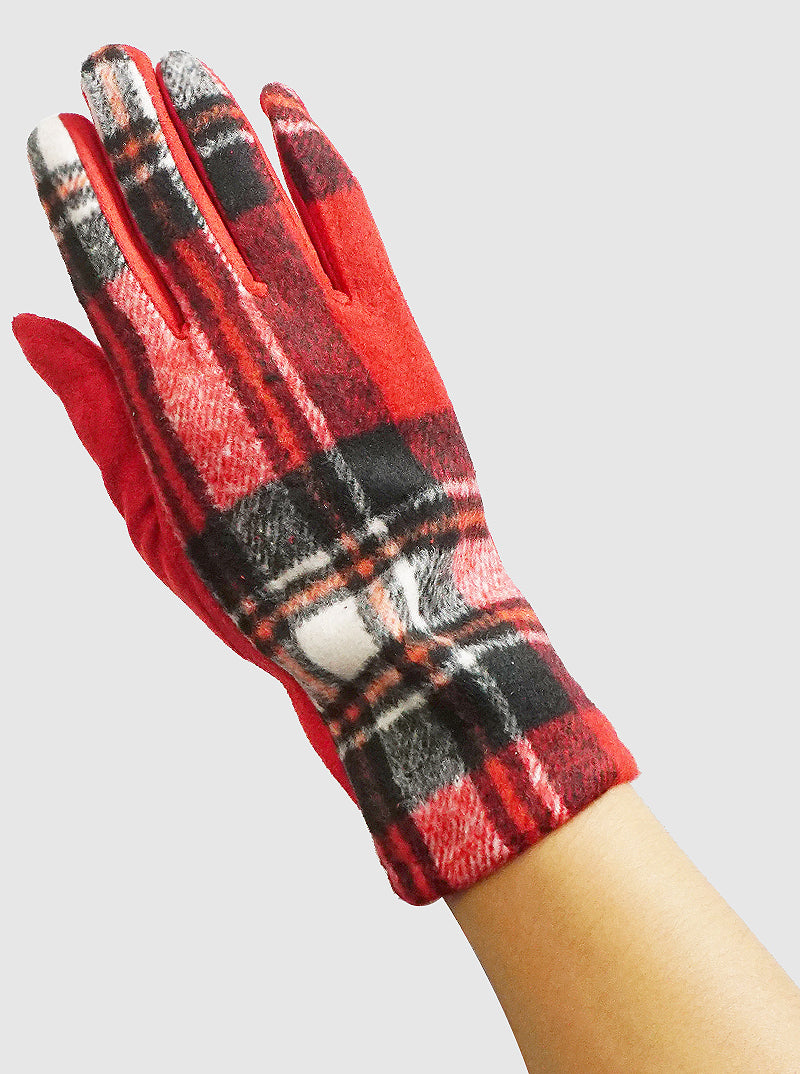 PLAID SUEDE TOUCHSCREEN COMPATIBLE GLOVES