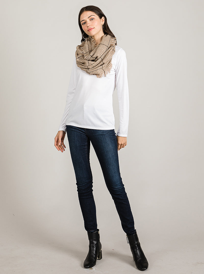 PLAID TARTAN DOUBLE LOOP INFINITY SCARF WITH FRINGE
