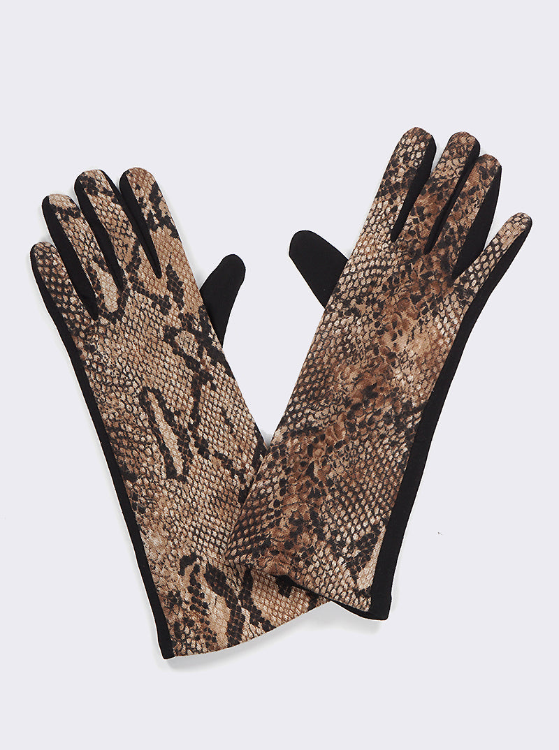 POLYESTER ANIMAL PRINT LONG TOUCHSCREEN GLOVES