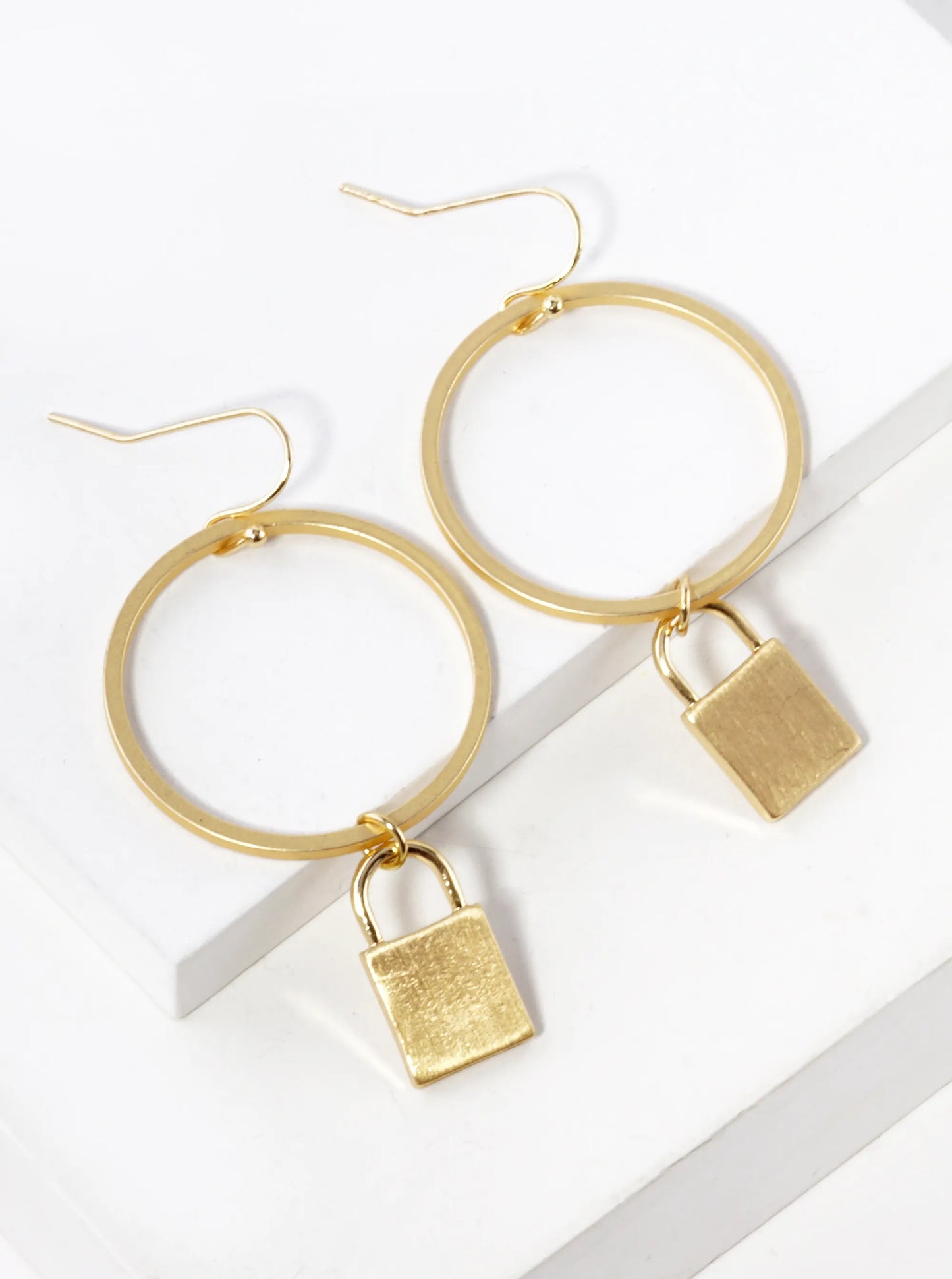 Padlock Drop From Circle Earrings