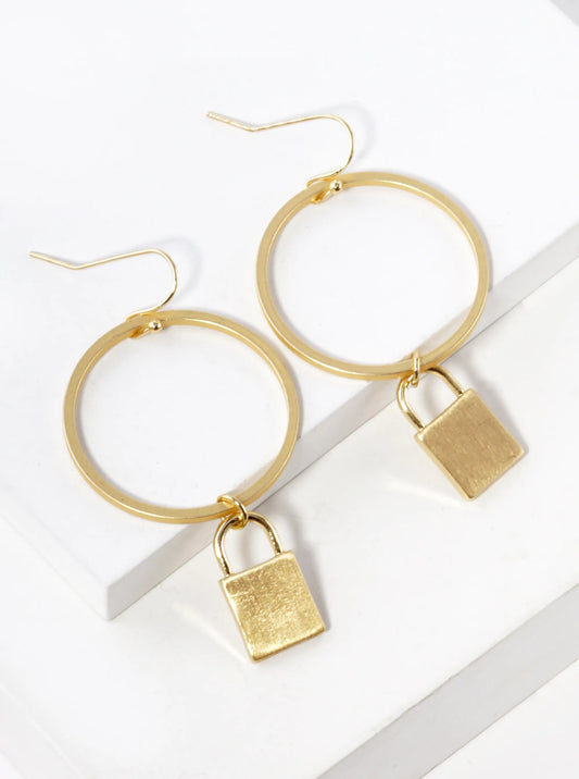 Padlock Drop From Circle Earrings
