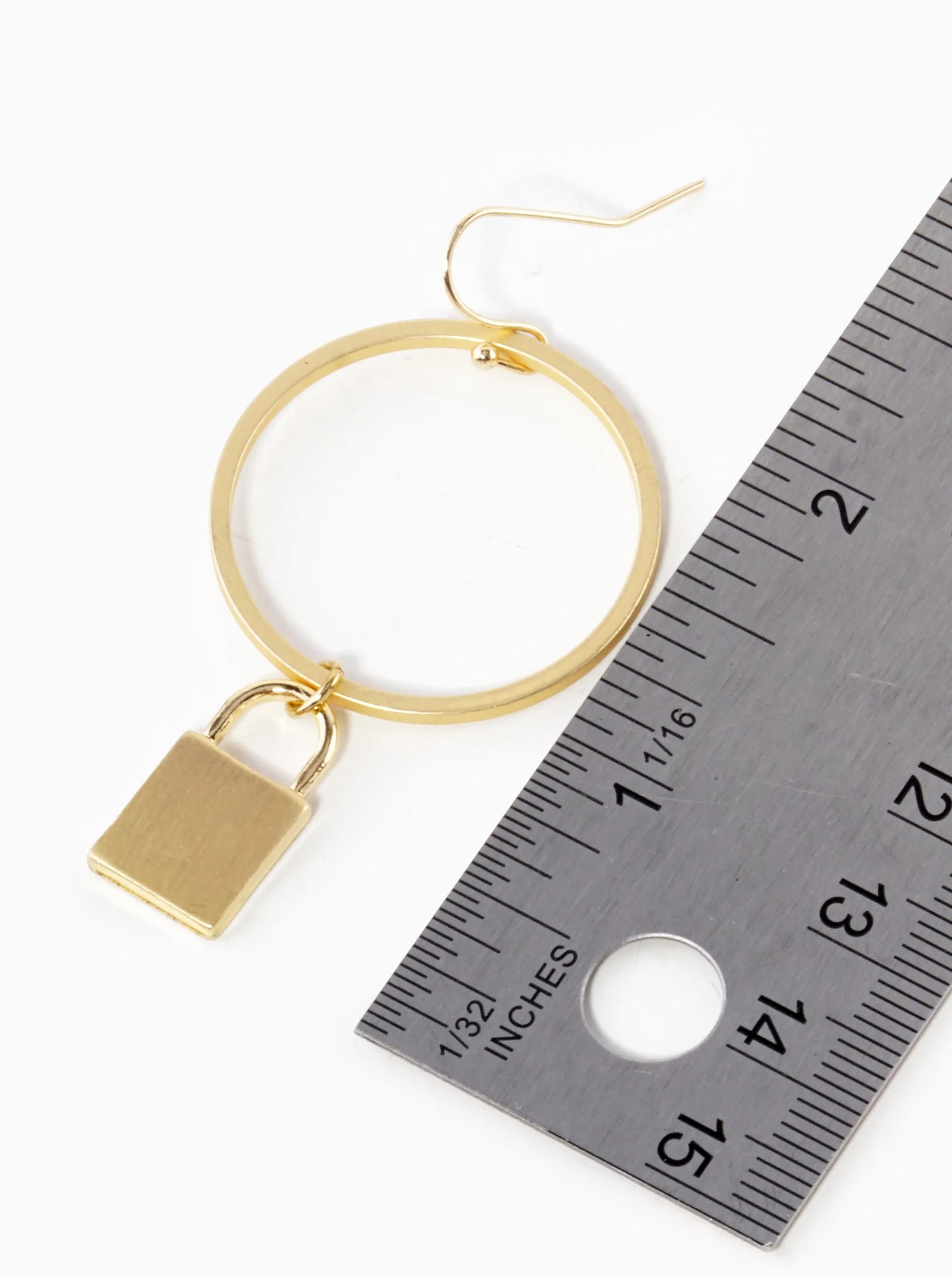 Padlock Drop From Circle Earrings