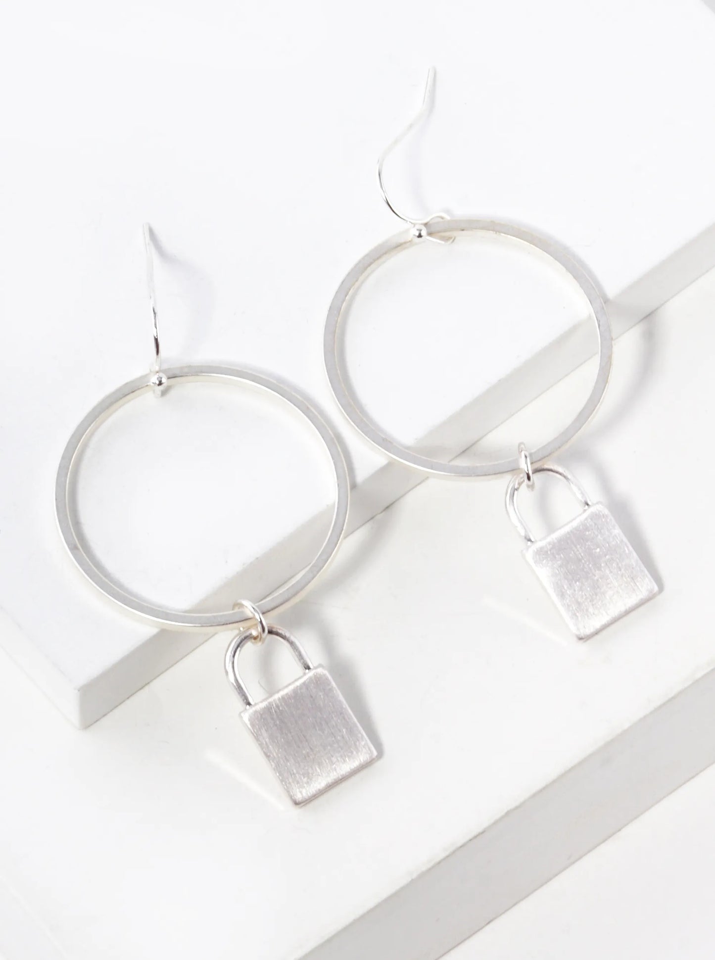 Padlock Drop From Circle Earrings