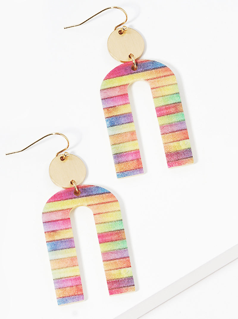 Painted Wood Arch Dangle Drop Earrings